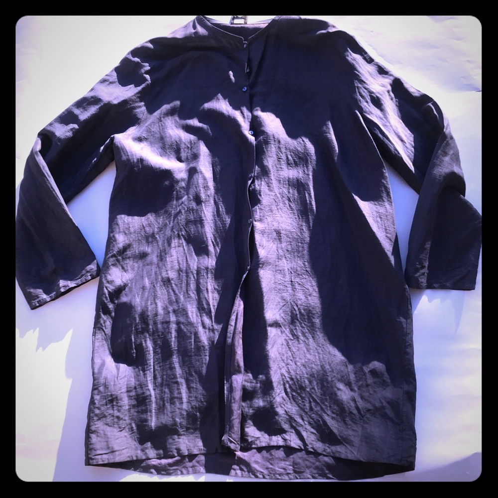 Eileen Fisher Purple Silk Tunic Top Jacket Sz L